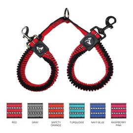 Kruz Double Dog Coupler - KZVX2-03S - Tangle Free Dog Walking and Training Dual Extension Coupler - Comfortable, Shock Absorbing - Reflective Bungee Coupler for Two Dogs - Red - 5/8" x 14"
