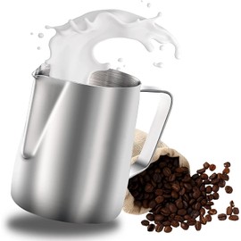 Wrobic Milk Jug, Milk Pitcher 400 ml, 12 fl.oz. Stainless Steel Milk Jug, Milk Frothing for Cappuccino and Latte, Embossed Scale, Mate