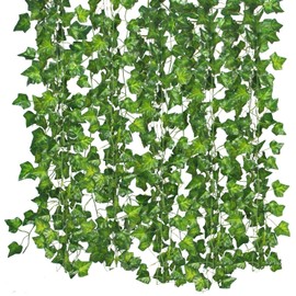 Qiantoucao Artificial Vines Ivy Fake Leaves Greenery Garland for Decor 12 Pack 83Ft Green