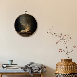 Sufamb Dark Academia Butterfly Book Round Wall Art Decor, Vintage Moody Bookish Canvas Artwork Framed, Book Club Wall Hanging Prints Decorations for Reading Room Library Gallery Decor, 10x10 Inches