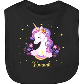 Geschenk mit Namen personalisiert by Shirtracer - Baby Bib - Unicorn, 3 Black