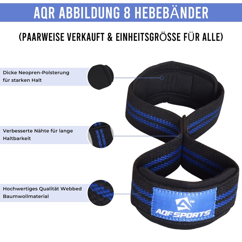 AQF Figure 8 Padded Lifting Straps Strength Training, Bodybuilding Weights