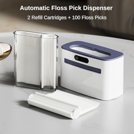 Smart Touchless Floss Pick Dispenser with Sensor - Refillable and Rechargable with 2 Cartridges (100 Picks) - Innovative and Hygienic Floss Pick Holder (Light Gray)