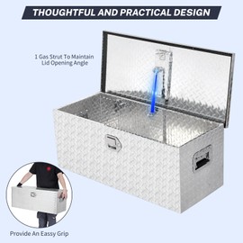 GarveeTech Truck Bed Tool Box, 30x15x14'' Heavy Duty Aluminum Diamond Plate ToolBox for Pick Up Truck RV Trailer, Trailer Toolbox Storage with Side Handle, Lock and Keys, Silver