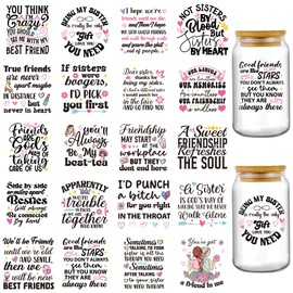 AFRITEE Transfer UV DTF Decals - 20 Sheets Black Good Friend Uvdtf Cup Wraps for 16 oz Glass Water Bottle, Being My Sister Transfers Stickers Decal for DIY Coffee Mugs Handicraft Creative Decoration