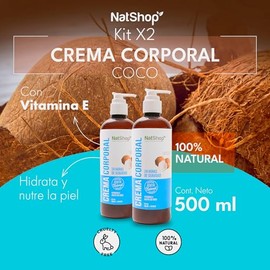 NATSHOP  Kit 2 Cremas Corporales de Coco Natural y Vitamina E 500ml - Crema Hidratante y Reparacin Intensiva con Ingredientes Naturales - Skin Care...