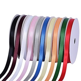 YAMA Solid Color Double Face Satin Ribbon Assortment – 1/4" 5 Yards/Rolls 10 Colors Total 50 Yds for Gift Wrapping Crafts Sewing Bow Making