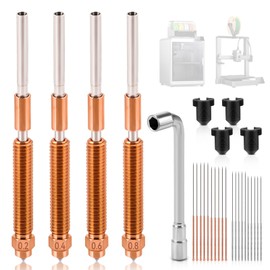 YIBEICO Quick-Swap Nozzle Kit for Creality K2 Plus/Hi 3D Printer, with 0.2mm, 0.4mm, 0.6mm, 0.8mm Hardened Steel Nozzles, 20 Cleaning Pins,Silicone Socks,Removal Tool