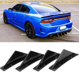 4Pcs Universal Curved Shape Rear Bumper Diffuser Shark Fin Spoiler Trim Covers Decoration Set Lip Wing Splitter, Carbon Fiber