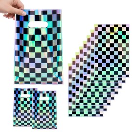 Infankey 50 PCS Checkered Race Car Party Favor Bags Plastic Black and White Car Goodie Treat Bags Race car Gift for Kids Fast Race Car Birthday Party Decorations