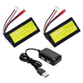 2PCS 7.4V 2000mah 15C 2S Lipo Battery JST-2P Plug with 2-in-1 Charger for UDIRC UD1601 UD1602 UD1604 UD1607 SG1603 SG1604 RC High Speed Car,RC Ship,RC Drone,Huina Engineering Vehicle Backup Battery