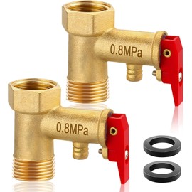 Raheem Pack of 2 0.8 MPa Pressure Relief Valve Boiler Safety Valve 1/2 Inch Brass Relief Valve for Water Heaters & Boilers Pressure Relief Valve with Check Function and 2 Seals