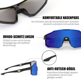FEISEDY Sports Sunglasses Men Women Cycling Glasses Mirrored Sports Glasses for MTB Road Bike Cycling Biking Running Enduro with UV400 Protection B2388