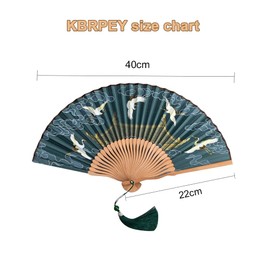 KBRPEY Fan with Crane Pattern Dark Green Hand Fan Retro Style Hand Fan Elegant Foldable for Festival Party DIY Decoration Performance Dance