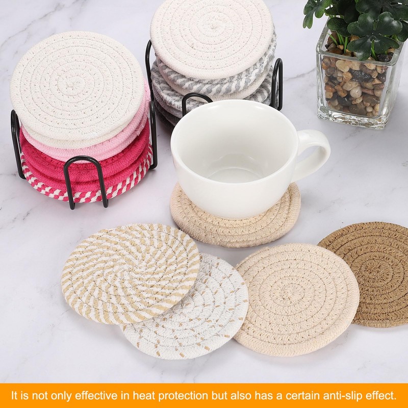 sourcing map Drink Coasters with Holder, 8 Pcs 4 Inch