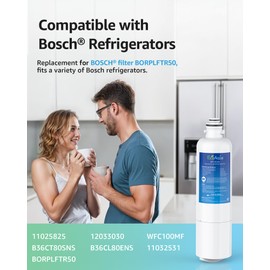 EcoAqua 11032531 Replacement for Bosch® Ultra Clarity® Pro BORPLFTR50, 12033030, 11025825, BORPLFTR55, B36CD50SNS, B36CT80SNS, B36CL80ENS, B36FD50SNS, WFC100MF, Refrigerator Water Filter, 1 Filter