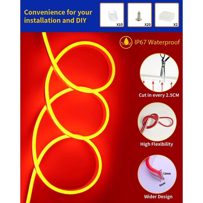 DUOFU365 Orange Neon LED Strip Light, DC 12V 600 SMD2835