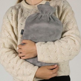 Borsa dell'acqua calda XXL grande 3,5 litri con rivestimento, senza cuciture, colore grigio e morbido pile, borsa dell'acqua calda XL per neonati, bambini e adulti, regalo per donne e fidanzate