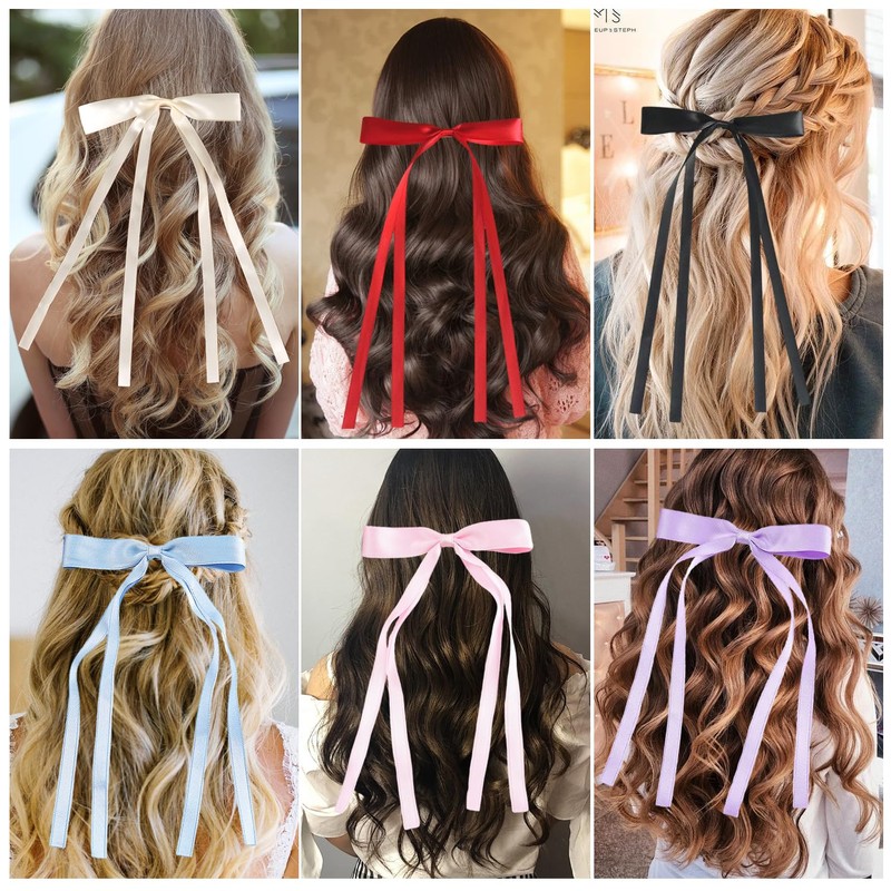 12 Stück Seidige Satin-Haarschleifen,Haarschleifen Clips Pferdeschwanzhalter Metallklammern Haarschleife für Damen