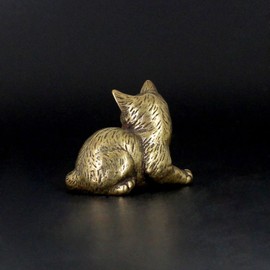 Aorvoras Miniature Brass Cat Figurine, Brass Cat Figurines, Retro Cat Statue Ornament, Dollhouse Miniature Cat, Mini Micro Garden Landscaping Decoration