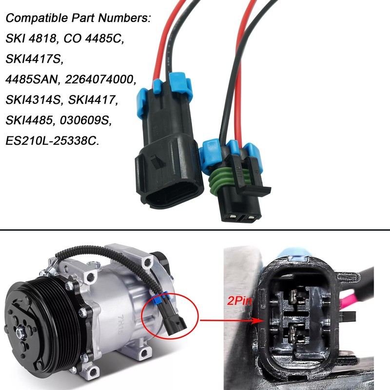Set 2 Pins A/C Compressor Connector Wiring Harness Male +
