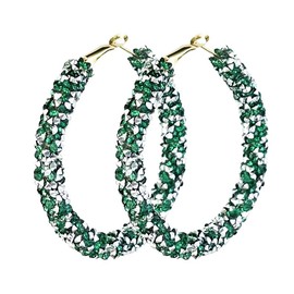 St Patrick's Day Green Hoop Earrings Green Crystal Hoop Earrings St Patrick's Day Shiny Sparkle Rhinestones Beaded Hoop Glitter St Patrick's Day Costume Jewelry Accessories