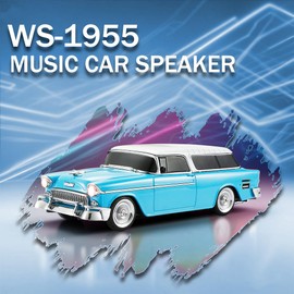 WS-1955 Retro Sedan Bluetooth Replica Speaker – Portable Wireless Car Model with HD Sound, TWS, FM, LED Party Light, USB/TF, Type-C, Hands-Free Mic for Car Enthusiasts & Home Audio(Blue)