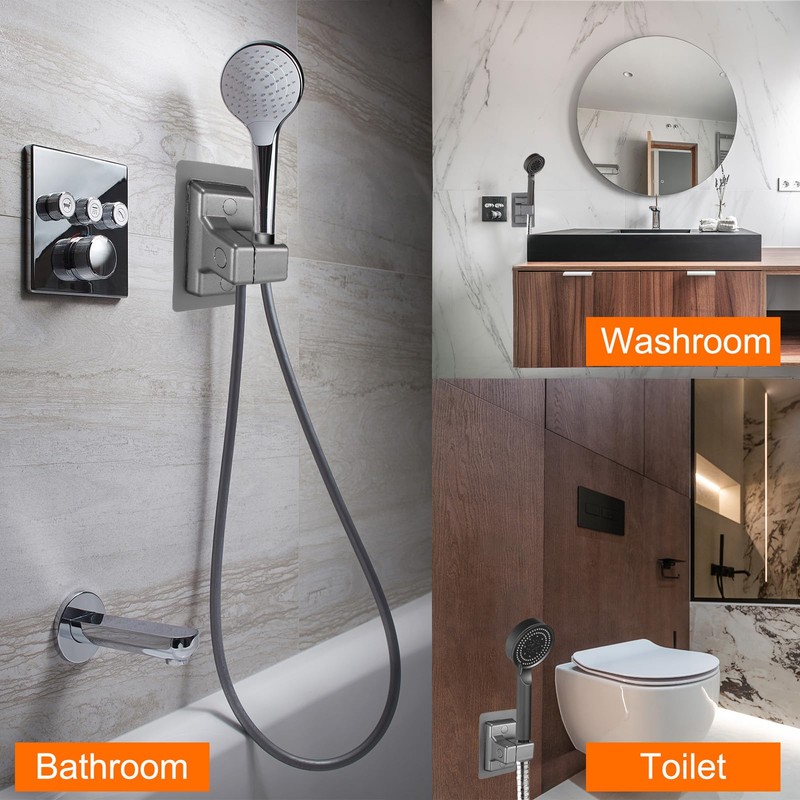 uxcell Shower Head Holder Strong Adhesive, Adjustable Handheld Shower Wand