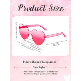 Konohan 12 Pairs Heart Shaped Sunglasses Rimless Bride Sunglasses Transparent Heart Glasses Bachelorette Holiday Party Favor (White, Rose)