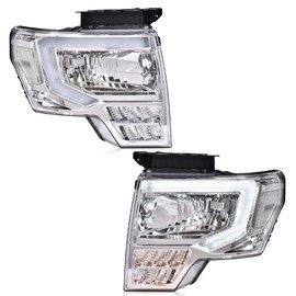 PIT66 LED DRL Headlights Assembly Front Headlamp Assembly Driver & Passenger Side Compatible with Ford F150 2009-2014 Headlamps，Clear lens Chrome Housing White Reflector FO2503287 DL3Z13008B