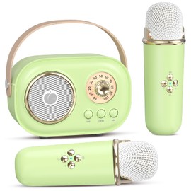 Mini Karaoke Machine for Kids Adults,Portable Bluetooth Speaker with 2 Wireless Microphones, Gifts Toys for Girls 3, 4, 5, 6, 7, 8+ Years Old Birthday Family Home Party Microphone Preamps-Green