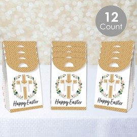 Big Dot of Happiness Religious Easter - Christian Holiday Gift Favor Bags - Party Goodie Boxes - Set of 12