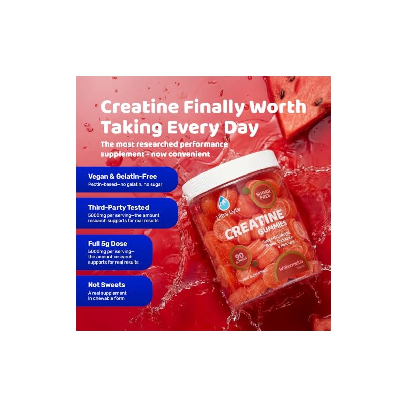 Ultra Lyte Creatine Monohydrate Gummies 5g, 90 Gummies, Watermelon