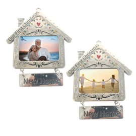 Laonainai 2 PCS Photo Christmas Photo Ornament Frames Metal Pet Photo Frames Christmas New Home Pictures Frames Xmas Tree Glitter Picture Frame Felt Hanging Photo Frame for Holiday Christmas Tree
