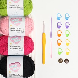 Crochet Yarn Chunky Yarn Thick Yarn for Crochet Chunky Wool for Crochet 3x50g Crochet Yarn for Beginners Amigurumi Yarn Cotton Yarn with 3.5mm Crochet Hook Crochet Starter Kit (3-mixpink)