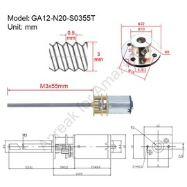 2Pcs DC 12V 120RPM M3 x 55mm 3-12V 20-3000RPM N20 Motor with Threaded Shaft for Rc, High Precision Motor with Lead Screw (12-120)
