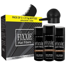 Medium Brown Hair Fibres with Applicator + Comb, 27.5g X 3 Bottles, Natural Keratin Hair Thickening Fibers for Thinning Hair, Hair Thickener For Women & Men (3 Pack, Medium Brown)