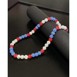 NEXIULT Baseball Bead Necklace, Baseball Necklace for Men, 16/18/20" Baseball Ice Necklace Cool Gifts, Rhinestone Baseball Bling Necklace Inspired Sports Jewelry Gift (Blue White Red, 16 inch)