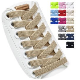 Puzeam 2 Pairs of Elastic Shoelaces, Flat, with Metal Capsule, Shoe Laces without Tying for Children, Adults Shoes, Rubber Laces, Khaki 120