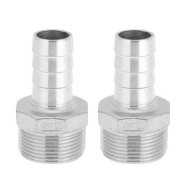 X AUTOHAUX 304 Stainless Steel Hose Barb Fittings 63/64" OD 1.2" BSPT Male Thread Compression Fitting for Air Water Oil Gas Fuel 2 Pcs Silver Tone