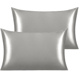 NTBAY Silk Satin Toddler Pillowcases - Set of 2 - Super Soft and Silky 14x20 Pillow Covers - Envelope Closure Grey Cooling Travel Pillow Cases for Nursery, Kids, Boys and Girls, 14 x 20 Inches