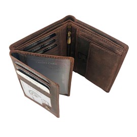 BUFFALO HILL Lucky 7 motif wallet, buffalo leather wallet, genuine leather wallet, portrait format, men's wallet, RFID protection, leather wallet with coin compartment, 11 card slots, 2395, brown