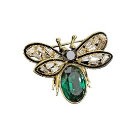 Rhinestone Bee Brooches Pins Vintage Insect Themed Lapel Pin for Women Stylish Accessories for Birthday Dating Party-Green
