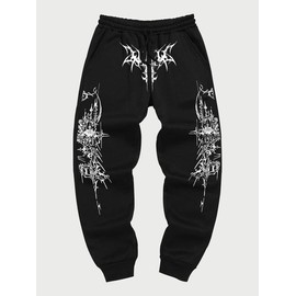 Men's Regular Fit Graphic Drawstring Waist Sweatpants, Street Fashion Casual Pocket Jogger Pants for Daily Wear, Men's Trousers for All Seasons,  Work Trousers Men - Color: Khaki, Size: XL