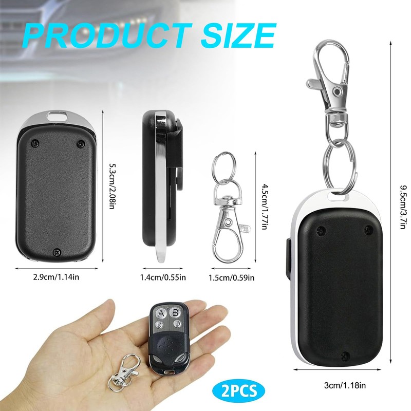 2PCS Universal Garage Door Opener Remote, 433MHz Key Fob with