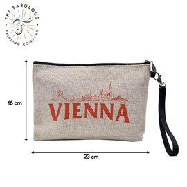 Canvas Bag - Cities of the World Collection Minimalist Style Travel Tourism Postcard - Linen Look Cosmetic Bag - Toiletry Bag - Purse, Vienna, Cosmetic bag