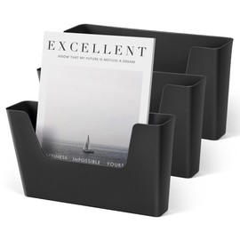 YOHOM File Folder for Black Post, Three Wall-Mounted Organisers for Home and Office, Bedside Organiser for Books, Magazines and Sleep Masks (Matte Black, 3 Pockets)