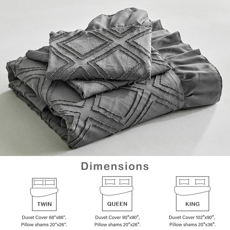 Tufted Ruffle Duvet Cover Set King Size, 3 Pieces Vintage