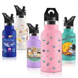 Vikaster Thermos Flask with Straw, Keeps Hot for 12 Hours, Cold for 24 Hours, Children's Thermos Flask, 350 ml, BPA-Free, Stainless Steel Drinking Bottle for Children, Schools, Cyclists, Gyms, Sports