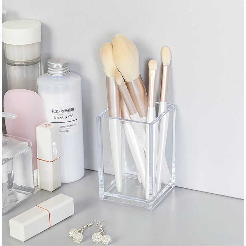 HSYMQ 2 Pack Clear Acrylic Pencil Pen Holder Cup, Makeup